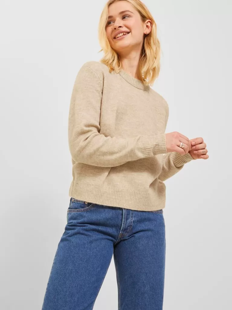 JACK & JONES Swetry^JXSILINE Sweter wkładany przez głowę Beżowy