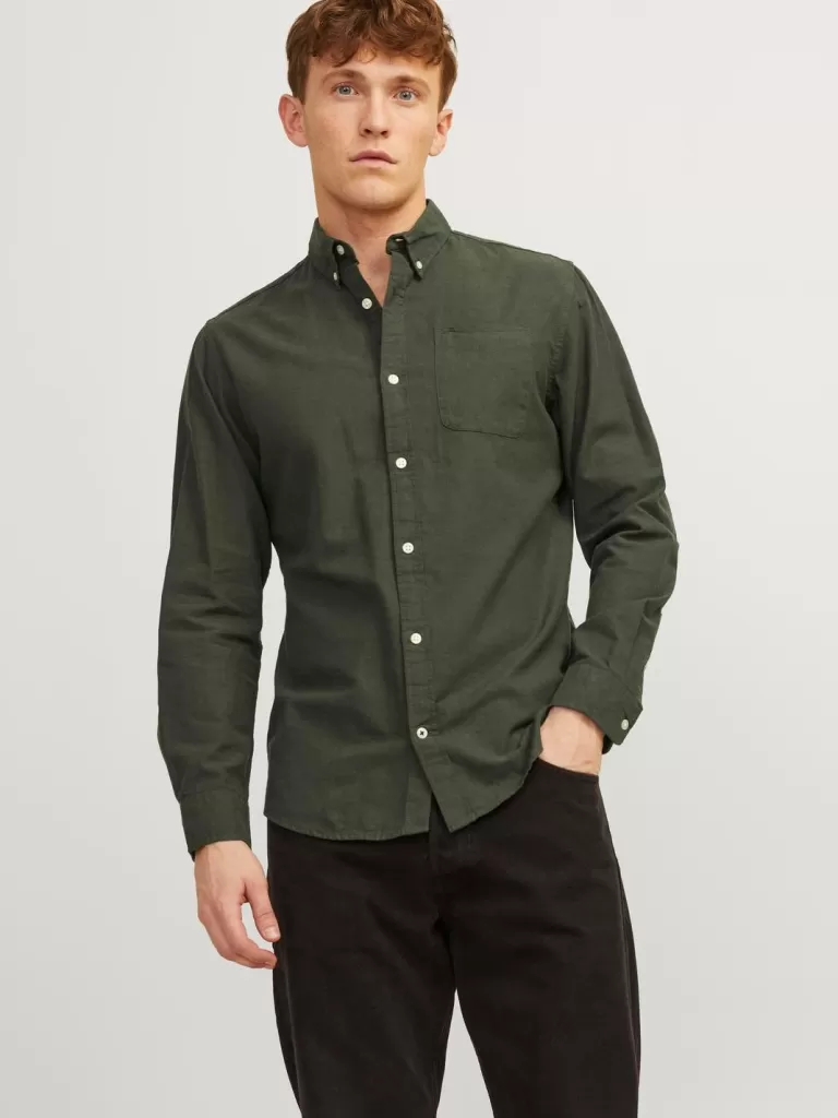 JACK & JONES Koszule^Krój slim Koszula codzienna Zielony
