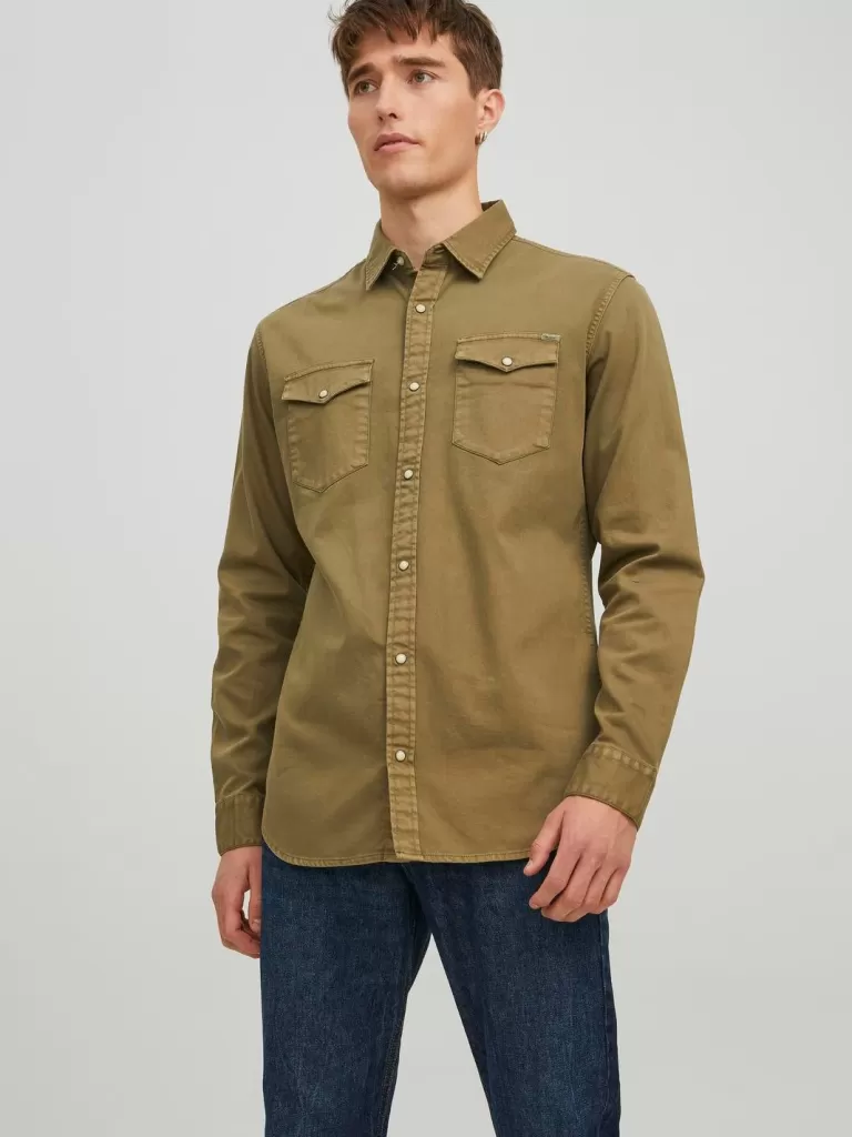 JACK & JONES Koszule | Jeansowe Koszule^Krój slim Koszula jeansowa Zielony