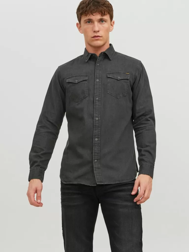 JACK & JONES Koszule | Jeansowe Koszule^Krój slim Koszula jeansowa Szary