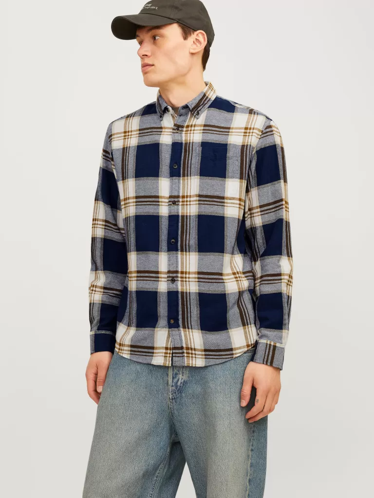 JACK & JONES Koszule^Krój slim Koszula w kratę Niebieski
