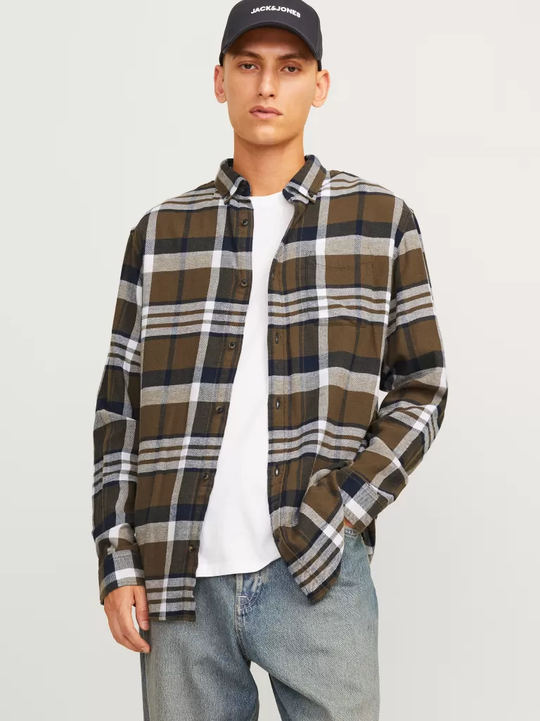 JACK & JONES Koszule^Krój slim Koszula w kratę Brązowy