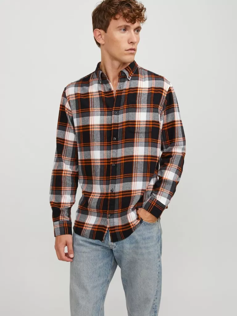 JACK & JONES Koszule^Krój slim Koszula w kratę Pomarańczowy