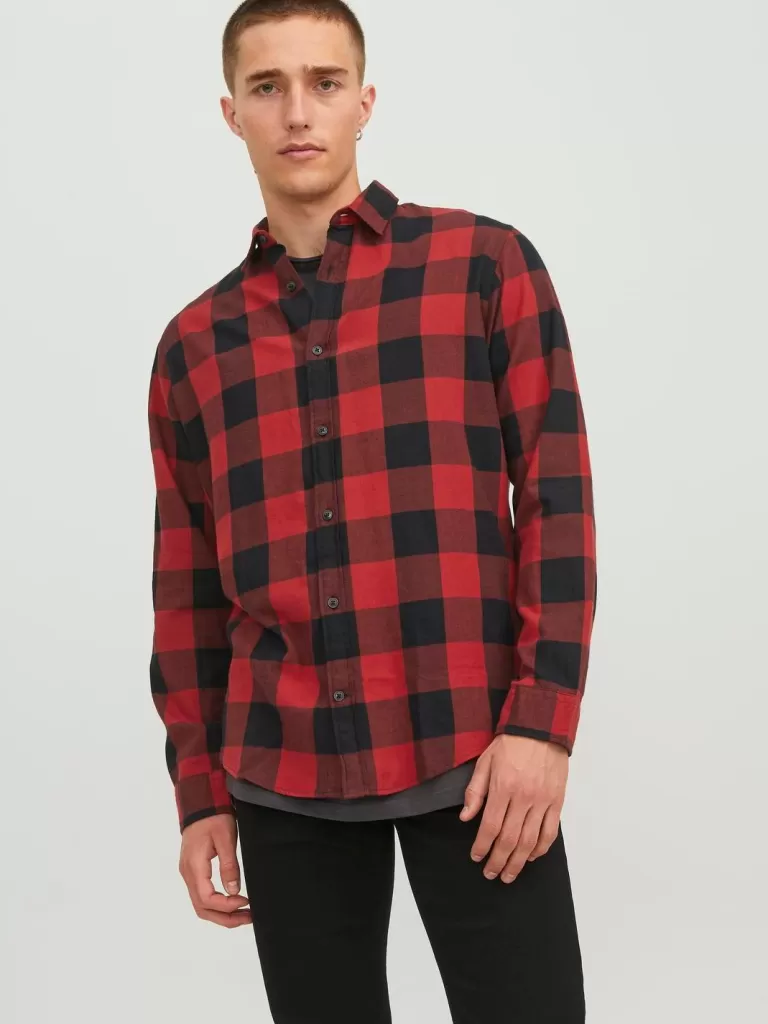 JACK & JONES Koszule^Krój slim Koszula w kratę Czerwony