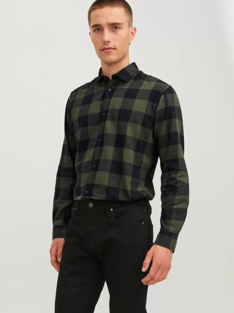 JACK & JONES Koszule^Krój slim Koszula w kratę Zielony