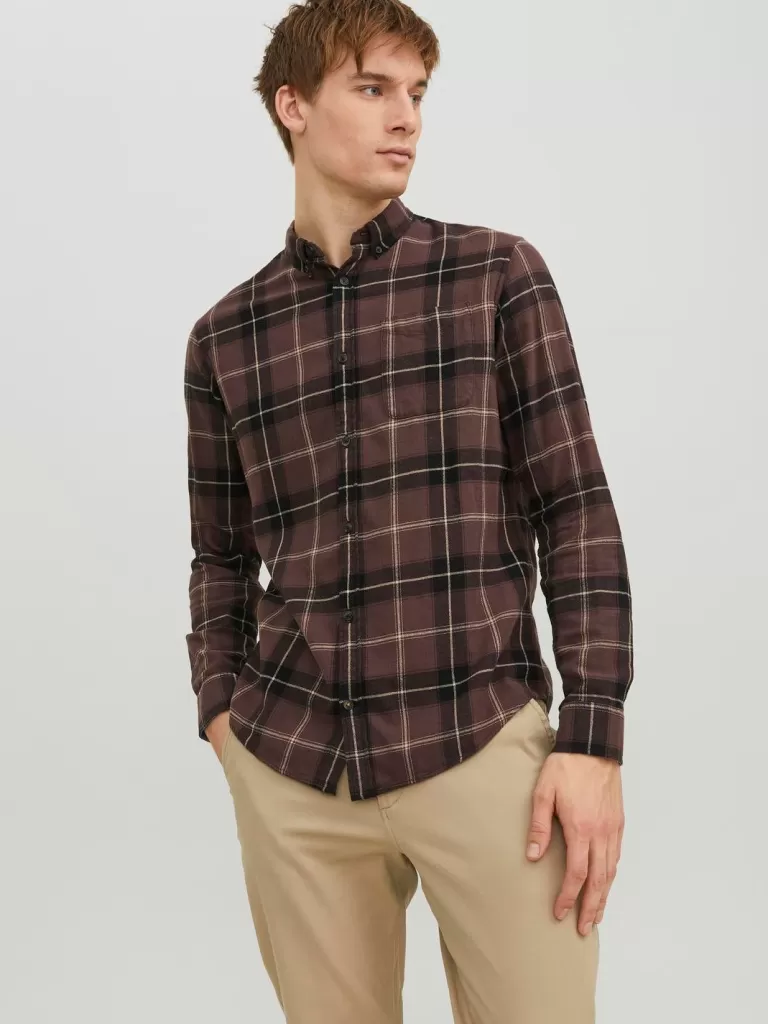 JACK & JONES Koszule^Krój slim Koszula w kratę Brązowy