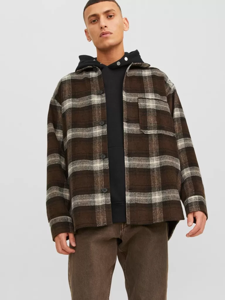 JACK & JONES Koszule^Krój swobodny Kurtka koszulowa Brązowy