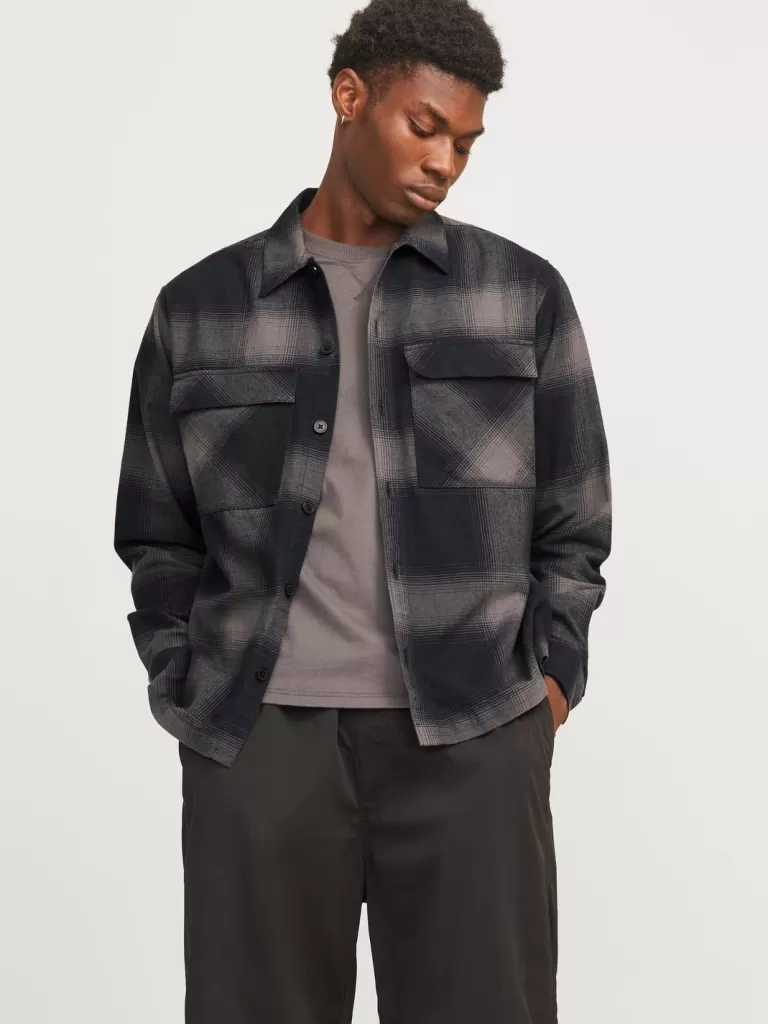 JACK & JONES Koszule^Krój swobodny Kurtka koszulowa Szary