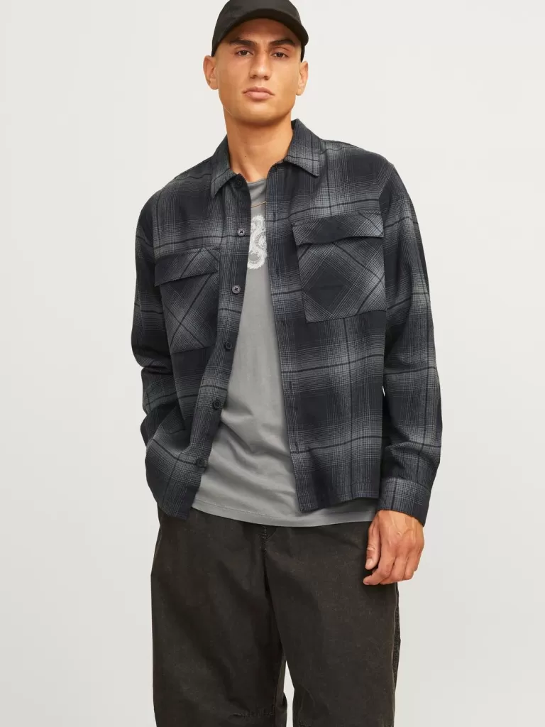 JACK & JONES Koszule^Krój swobodny Kurtka koszulowa Szary