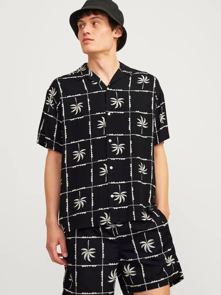 JACK & JONES Koszule^Krój swobodny Tropikalna Czarny