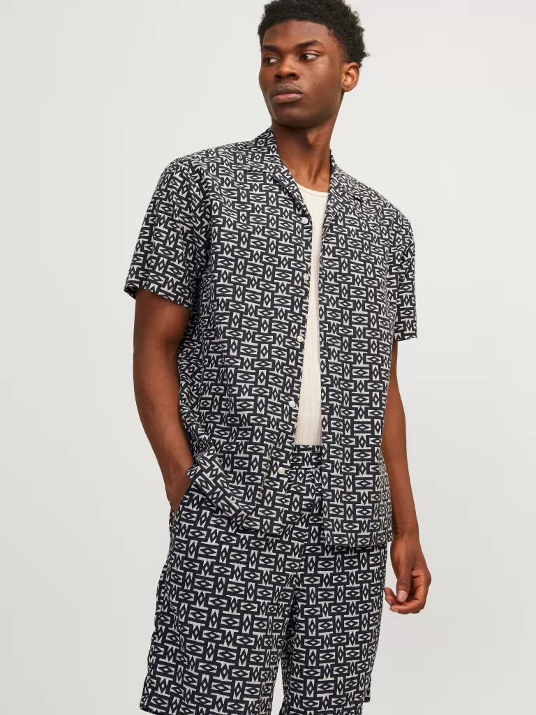 JACK & JONES Koszule^Krój swobodny Tropikalna Czarny