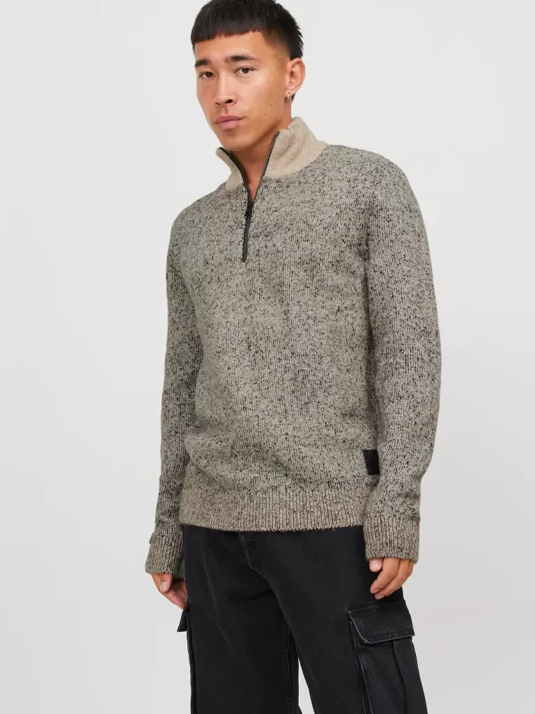 JACK & JONES Swetry^Melanż Krótki suwak Beżowy