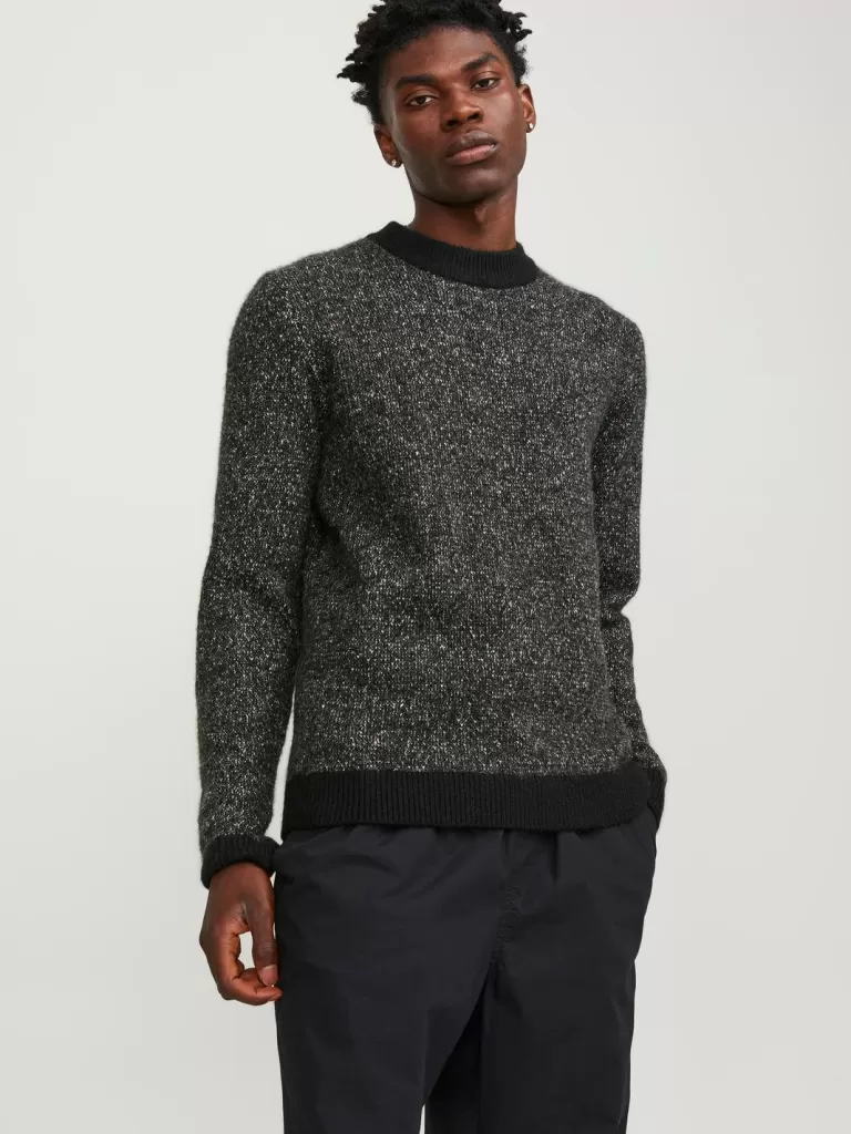JACK & JONES Swetry^Melanż Sweter wkładany przez głowę Czarny