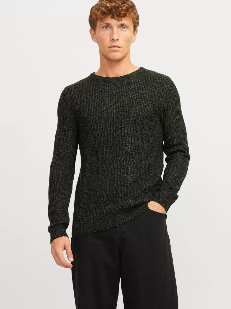 JACK & JONES Swetry^Melanż Sweter wkładany przez głowę Zielony