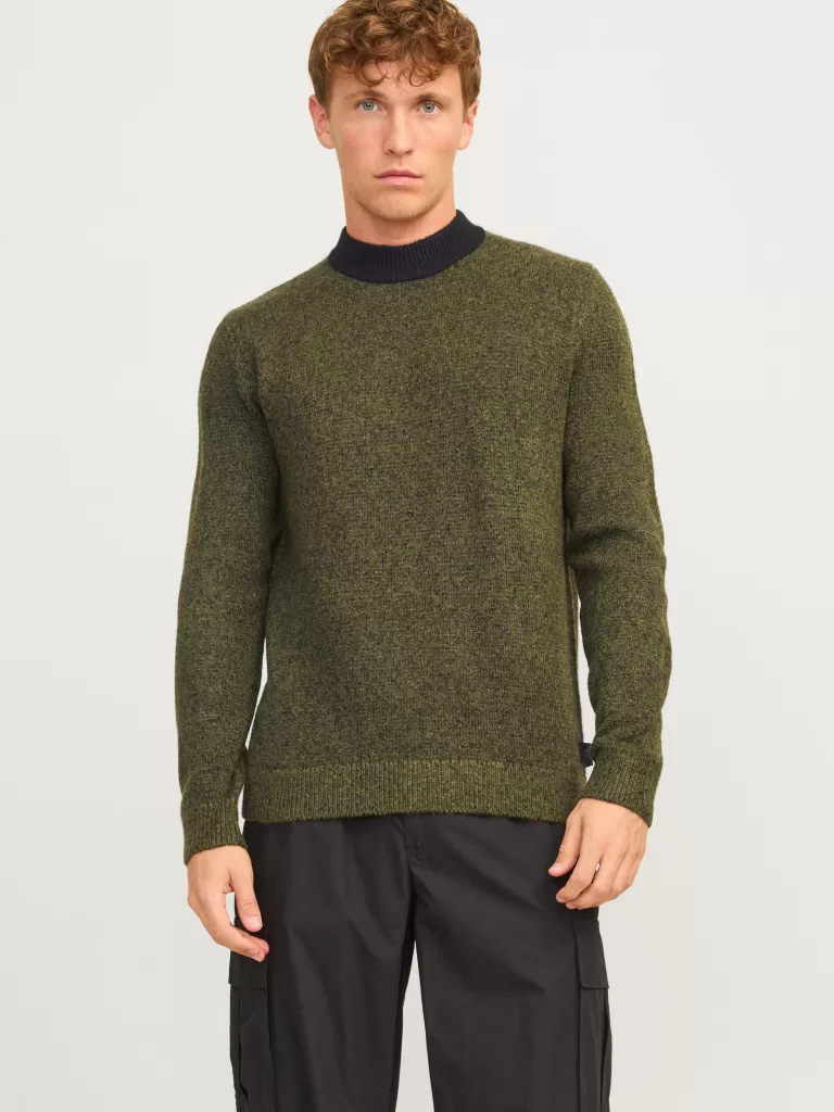JACK & JONES Swetry^Melanż Sweter wkładany przez głowę Zielony
