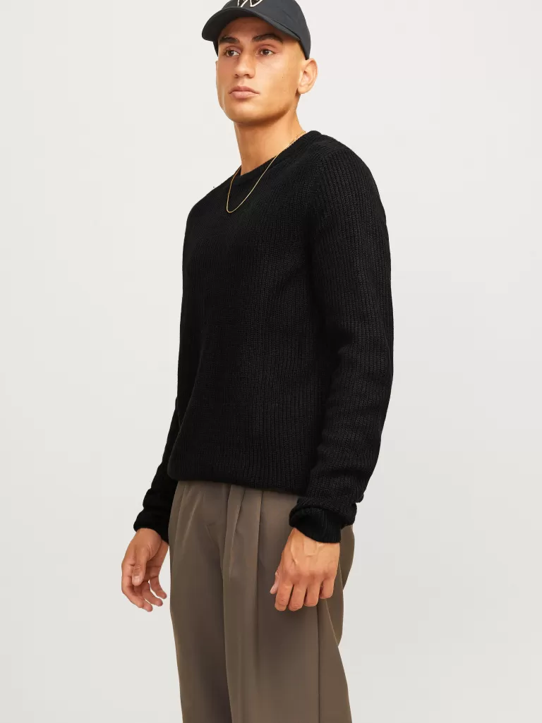 JACK & JONES Swetry^Melanż Sweter wkładany przez głowę Czarny