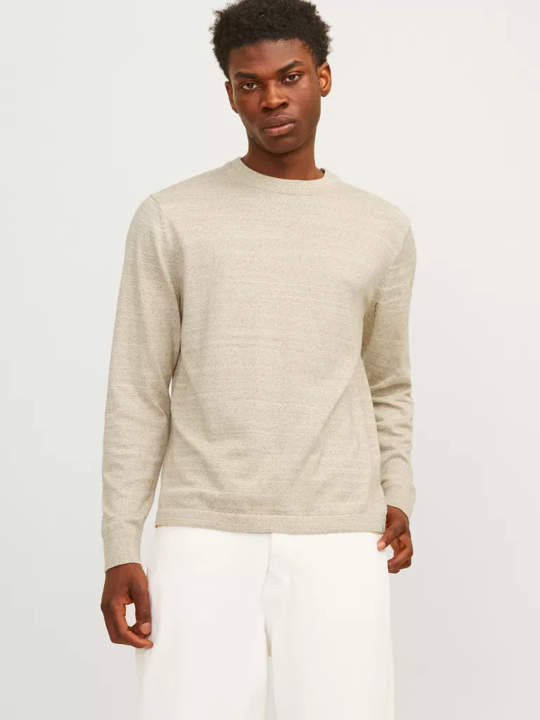 JACK & JONES Swetry^Melanż Sweter wkładany przez głowę Beżowy