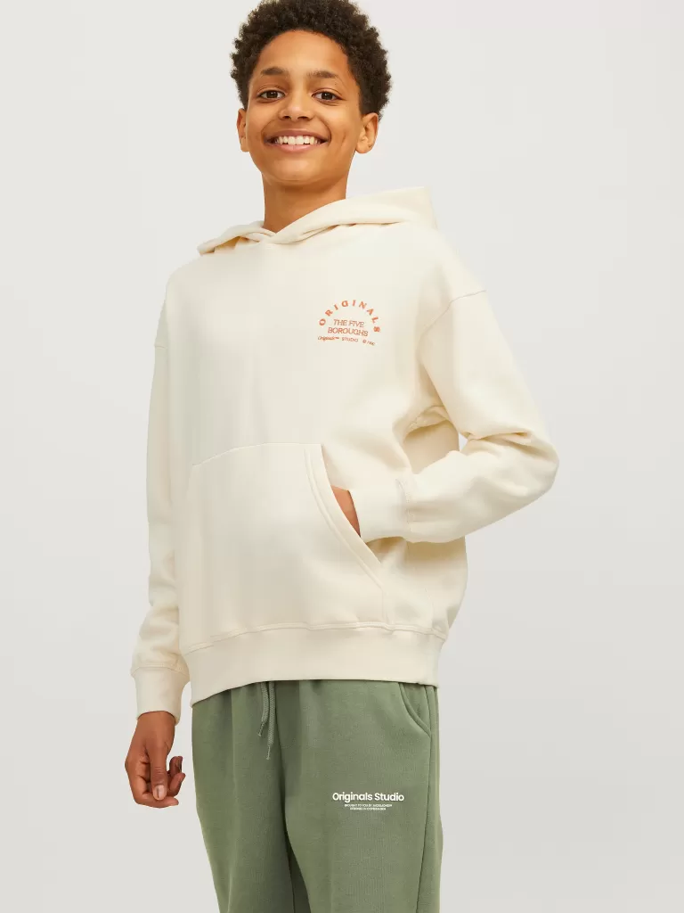 JACK & JONES Bluzy | Wyprzedaż^Nadruk Bluza z kapturem Junior Biały