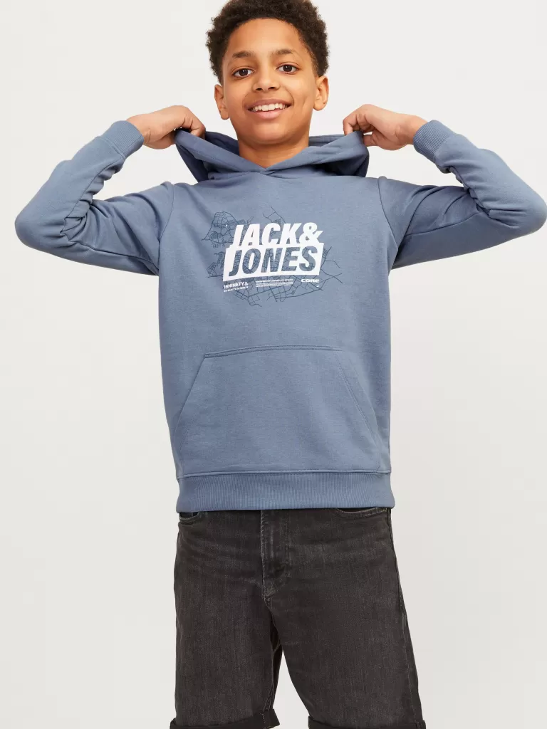 JACK & JONES Bluzy^Nadruk Bluza z kapturem Junior Niebieski
