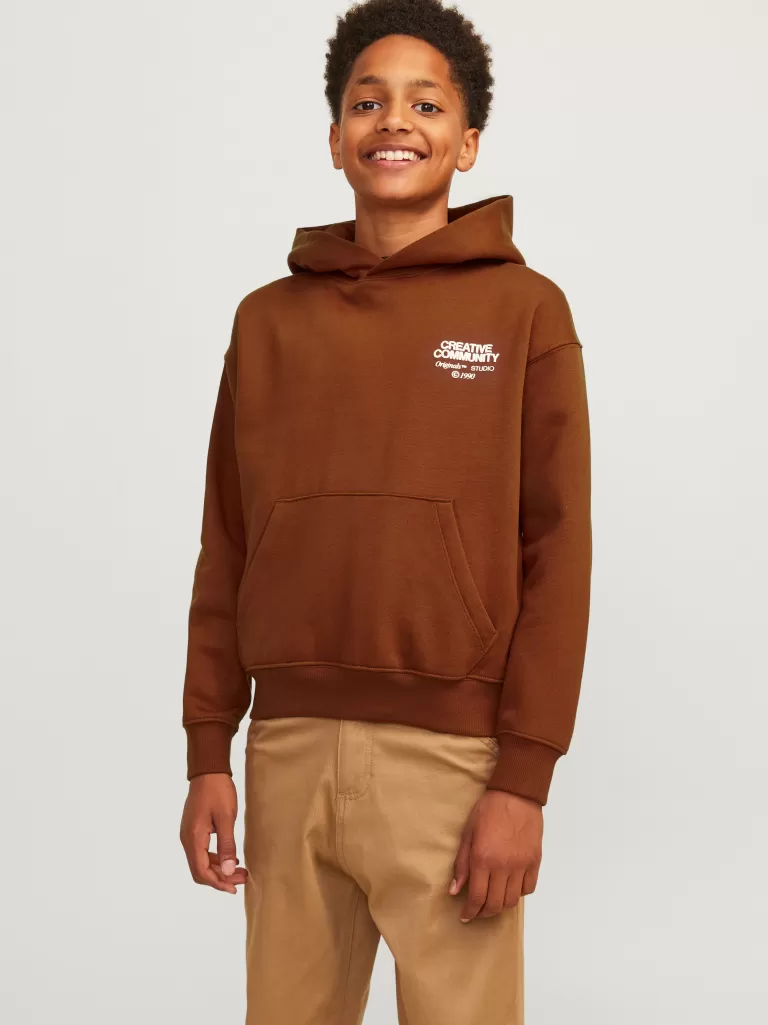 JACK & JONES Bluzy^Nadruk Bluza z kapturem Junior Brązowy