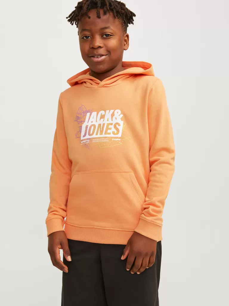 JACK & JONES Bluzy | Wyprzedaż^Nadruk Bluza z kapturem Junior Pomarańczowy