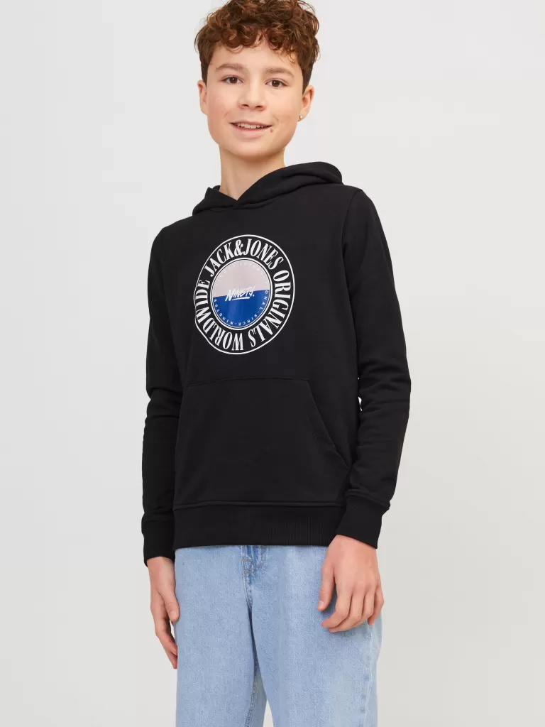 JACK & JONES Bluzy | Wyprzedaż^Nadruk Bluza z kapturem Junior Czarny