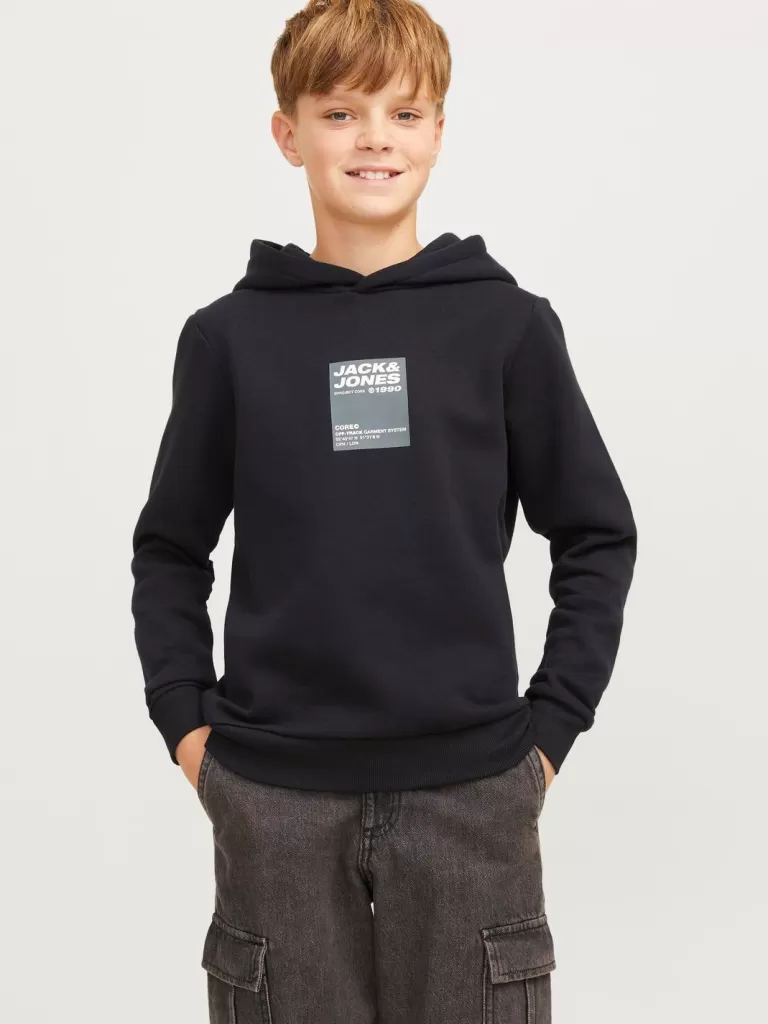 JACK & JONES Bluzy^Nadruk Bluza z kapturem Junior Czarny
