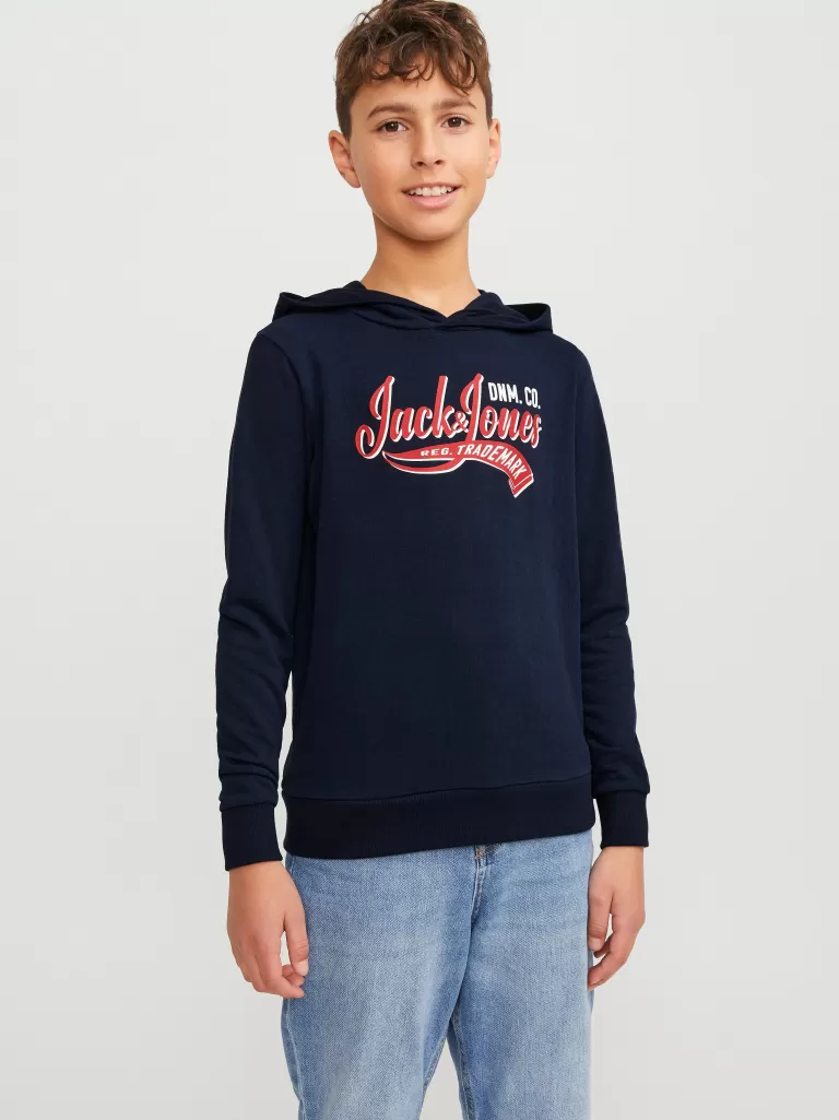 JACK & JONES Bluzy | Wyprzedaż^Nadruk Bluza z kapturem Junior Niebieski