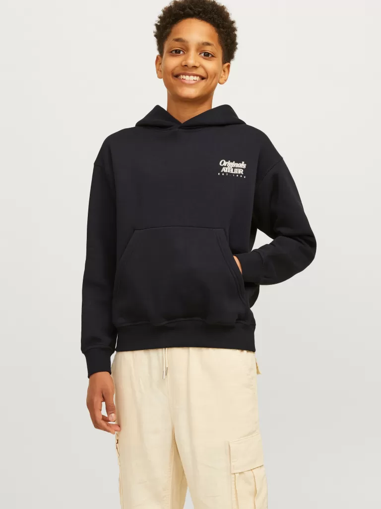 JACK & JONES Bluzy | Wyprzedaż^Nadruk Bluza z kapturem Junior Czarny