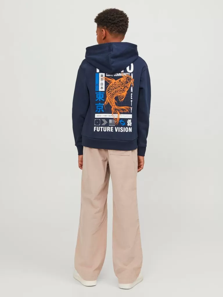 JACK & JONES Bluzy | Wyprzedaż^Nadruk Bluza z kapturem Junior Niebieski