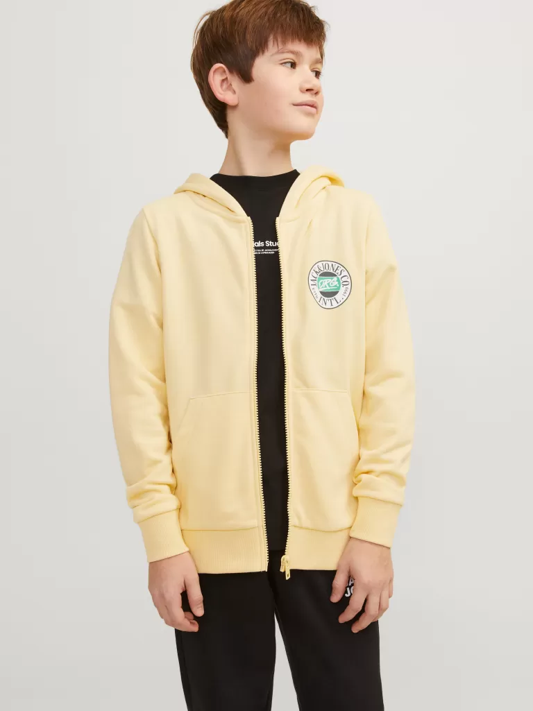 JACK & JONES Bluzy | Wyprzedaż^Nadruk Bluza z kapturem zapinana na suwak Junior Żółty