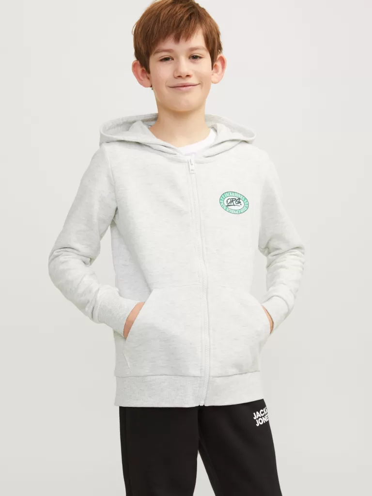 JACK & JONES Bluzy | Wyprzedaż^Nadruk Bluza z kapturem zapinana na suwak Junior Szary