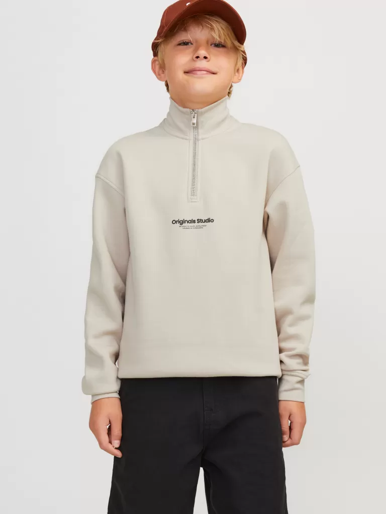 JACK & JONES Bluzy^Nadruk Bluza zapinana na zamek Junior Beżowy