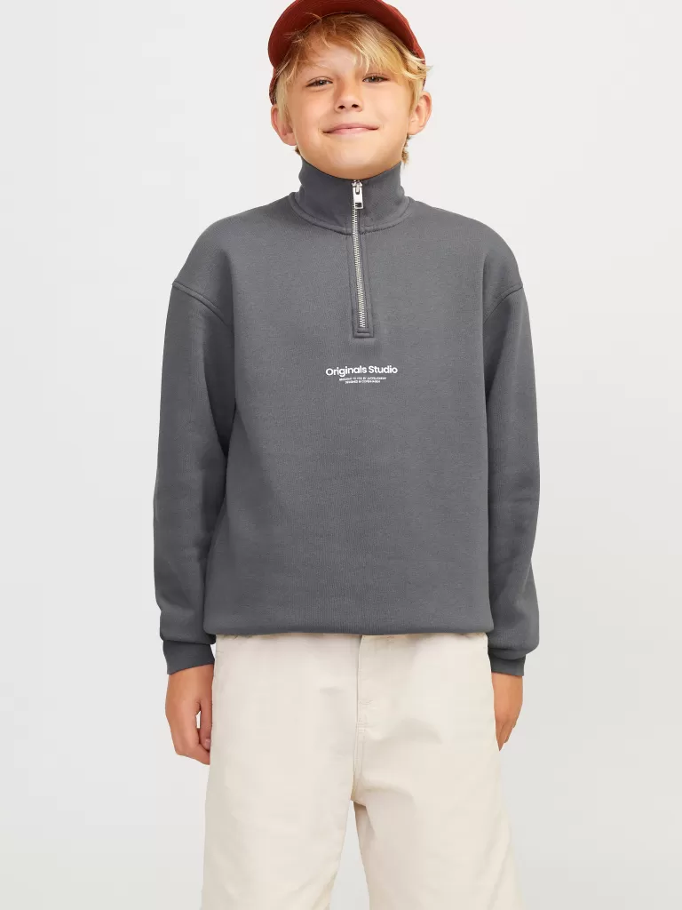 JACK & JONES Bluzy | Wyprzedaż^Nadruk Bluza zapinana na zamek Junior Szary