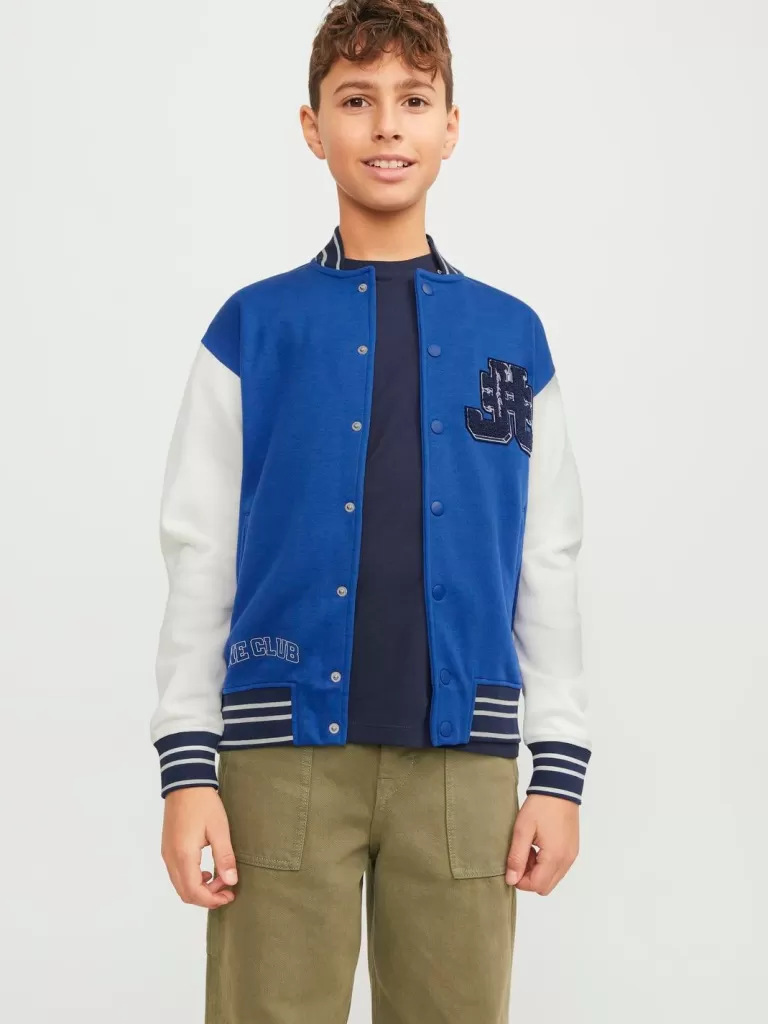 JACK & JONES Bluzy^Nadruk Dzianinowa Kardigan Junior Niebieski