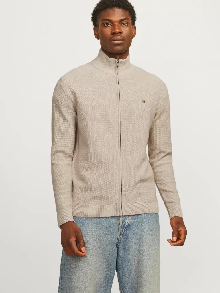 JACK & JONES Swetry^Nadruk Kardigan Beżowy