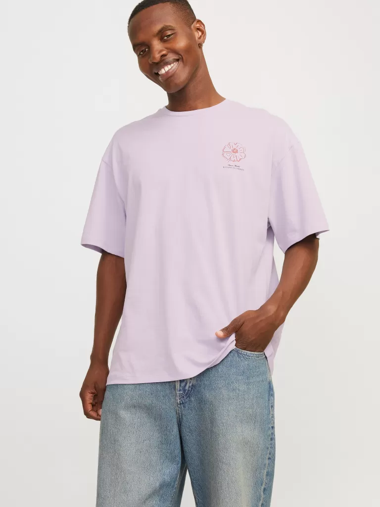JACK & JONES Koszulki^Nadruk Okrągły dekolt T-shirt Fioletowy