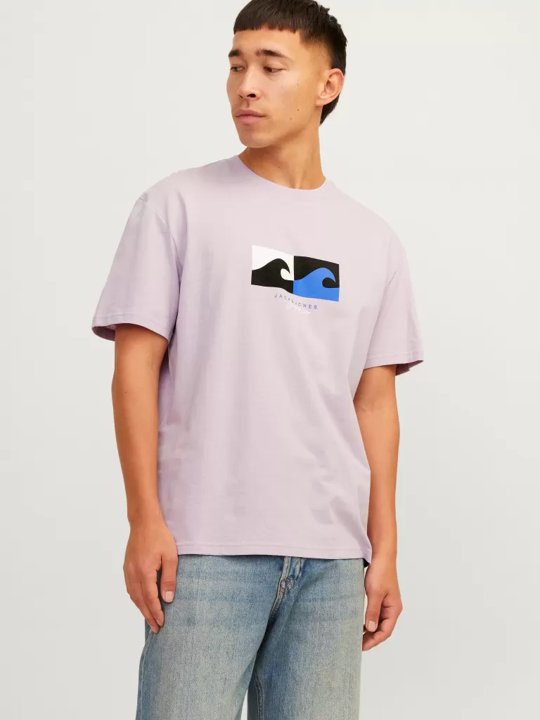 JACK & JONES Koszulki^Nadruk Okrągły dekolt T-shirt Fioletowy
