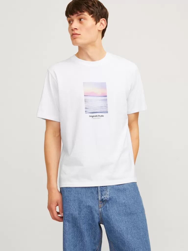 JACK & JONES Koszulki^Nadruk Okrągły dekolt T-shirt Biały