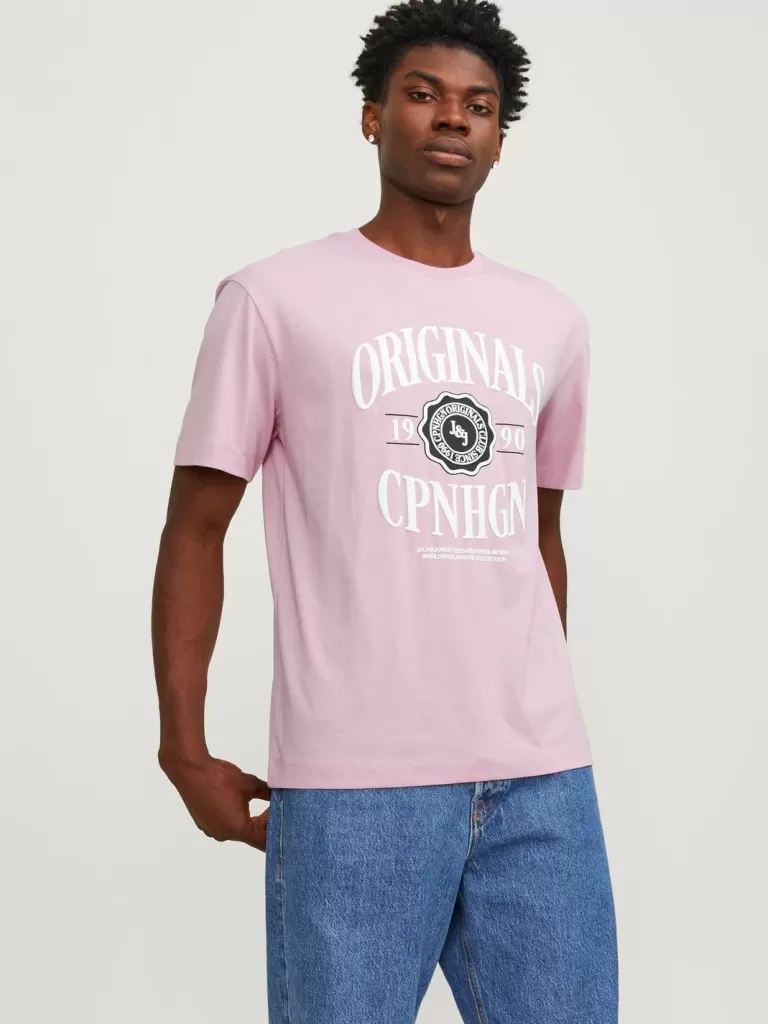 JACK & JONES Koszulki^Nadruk Okrągły dekolt T-shirt Róży