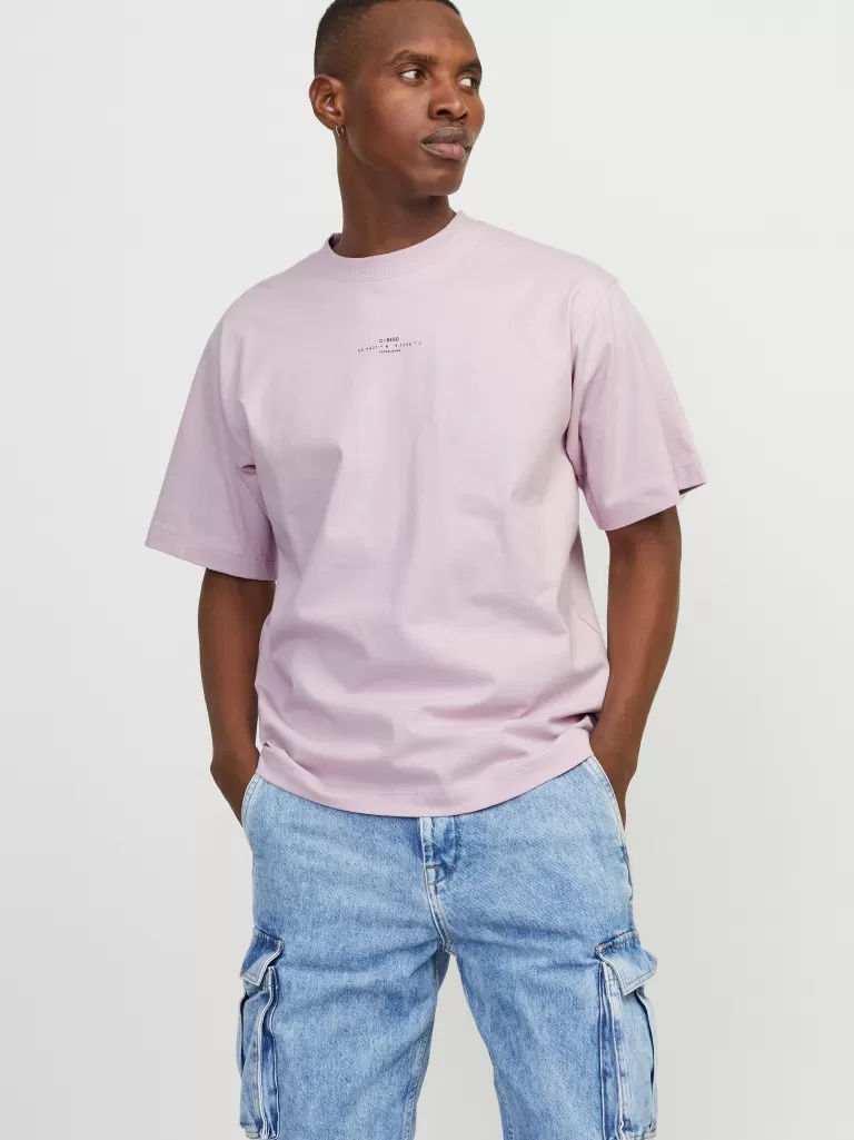 JACK & JONES Koszulki^Nadruk Okrągły dekolt T-shirt Fioletowy