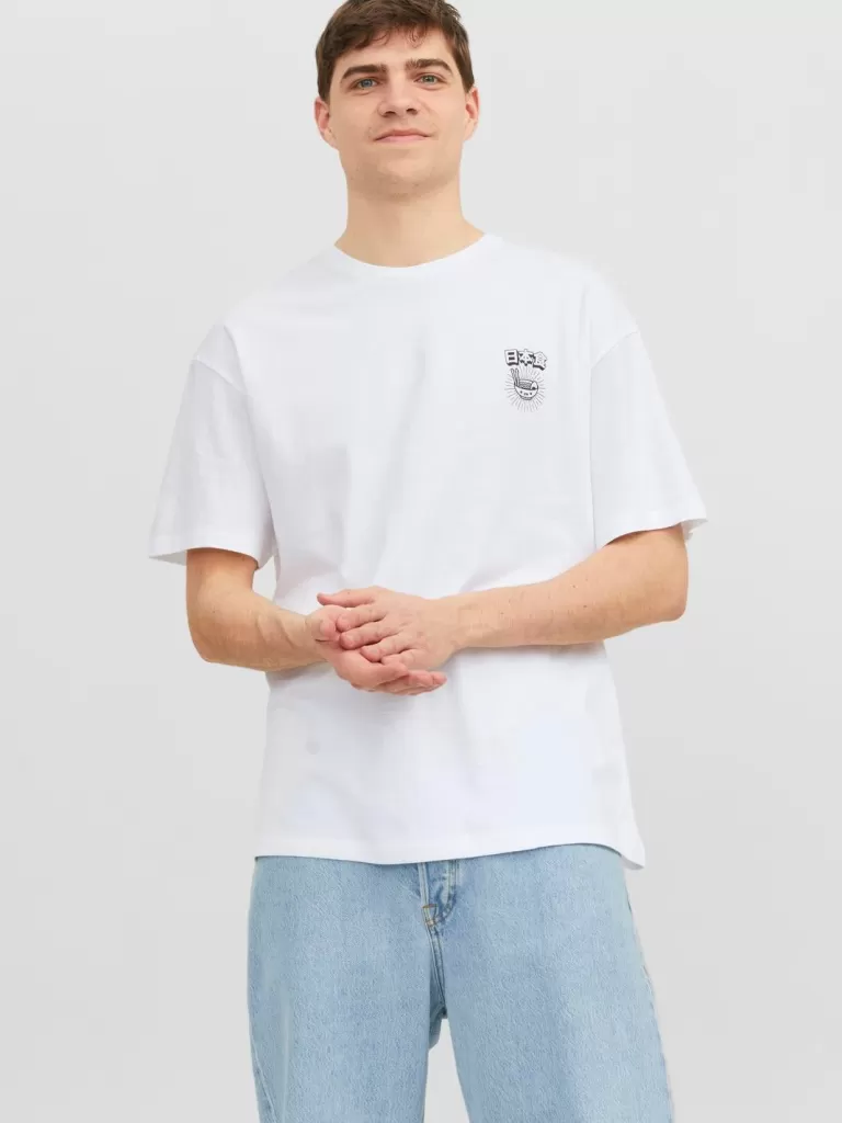 JACK & JONES Koszulki^Nadruk Okrągły dekolt T-shirt Biały