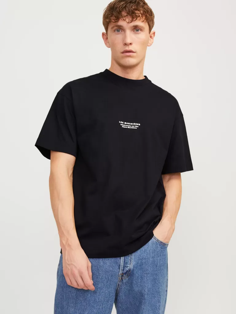 JACK & JONES Koszulki^Nadruk Okrągły dekolt T-shirt Czarny
