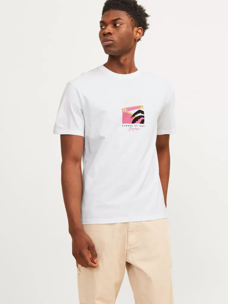 JACK & JONES Koszulki^Nadruk Okrągły dekolt T-shirt Biały