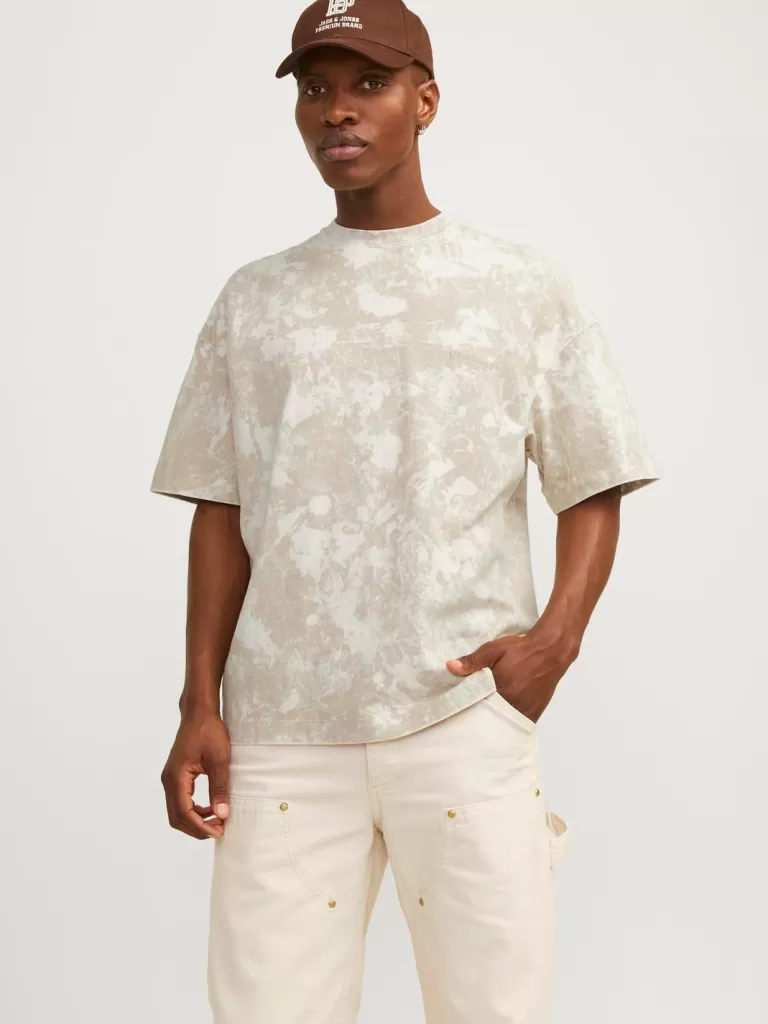 JACK & JONES Koszulki^Nadruk Okrągły dekolt T-shirt Beżowy