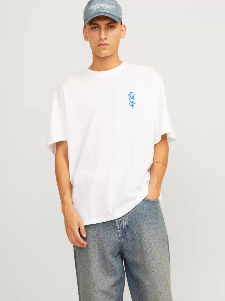 JACK & JONES Koszulki^Nadruk Okrągły dekolt T-shirt Biały