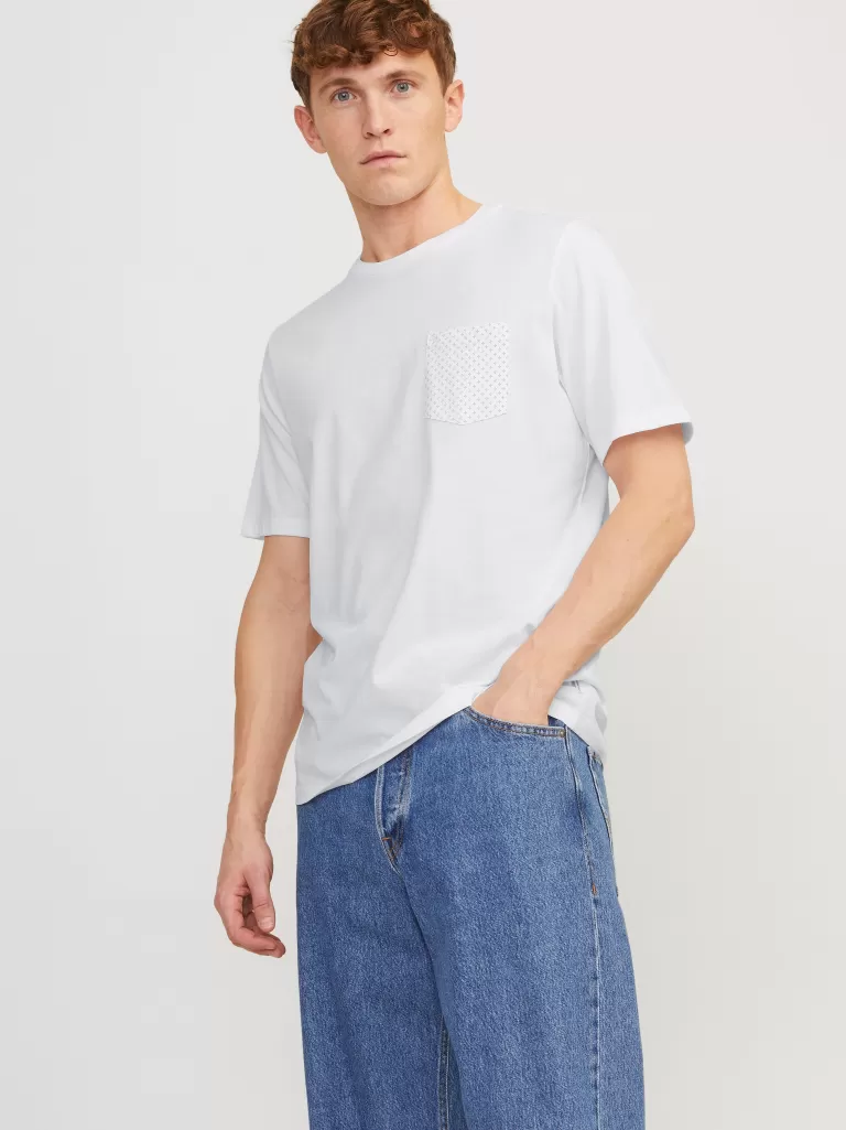 JACK & JONES Koszulki^Nadruk Okrągły dekolt T-shirt Biały
