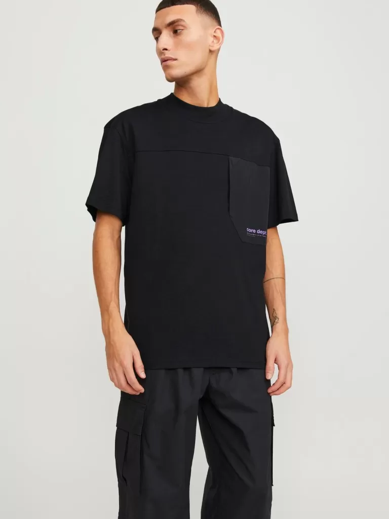 JACK & JONES Koszulki^Nadruk Okrągły dekolt T-shirt Czarny