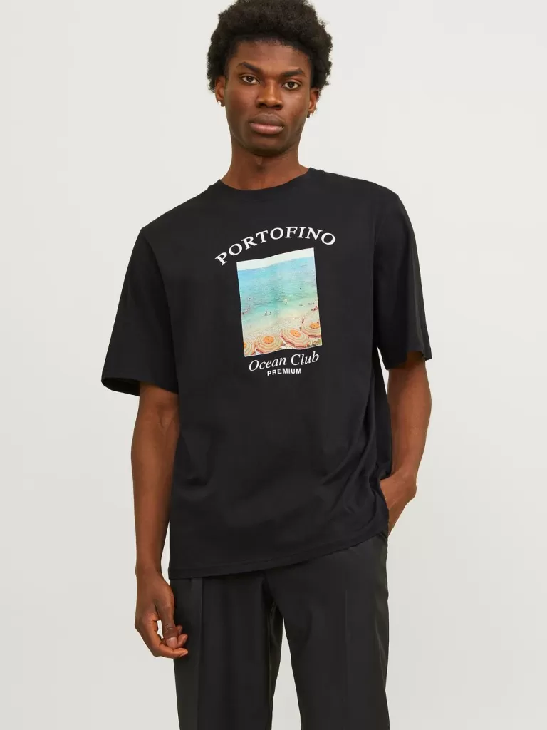 JACK & JONES Koszulki^Nadruk Okrągły dekolt T-shirt Czarny