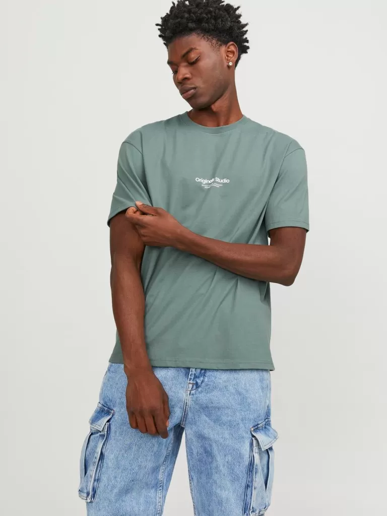JACK & JONES Koszulki^Nadruk Okrągły dekolt T-shirt Zielony